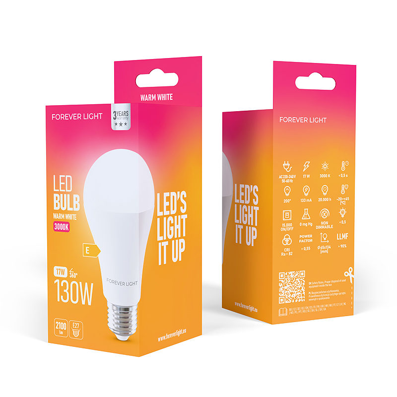 Forever Light LED Bulb E27 A65 17W 2100lm 3000K class E - Billede 3