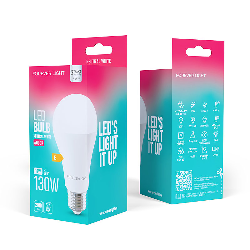 Forever Light LED Bulb E27 A65 17W 2100lm 4000K class E - Billede 3