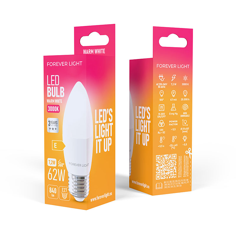 Forever Light LED Bulb E27 C37 7.2W 840lm 3000K class E - Billede 3