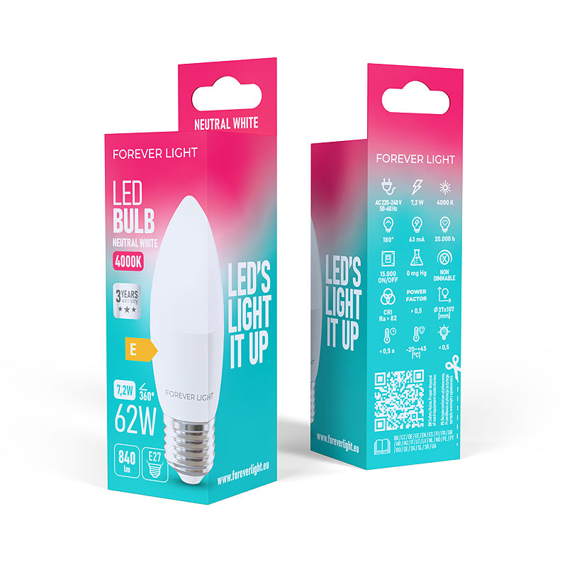 Forever Light LED Bulb E27 C37 7.2W 840lm 4000K class E - Billede 3