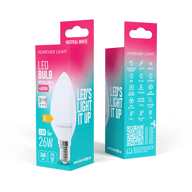 Forever Light LED Bulb E14 C37 2.2W 260lm 4000K class E - Billede 3