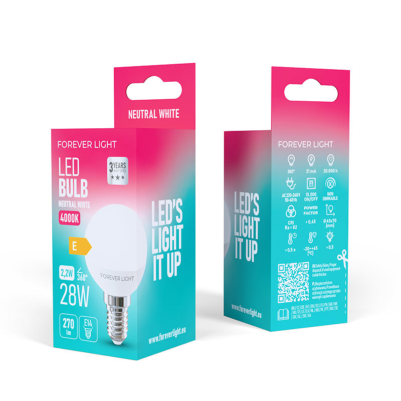 Forever Light LED Bulb E14 G45 2.2W 270lm 4000K class E - Billede 3