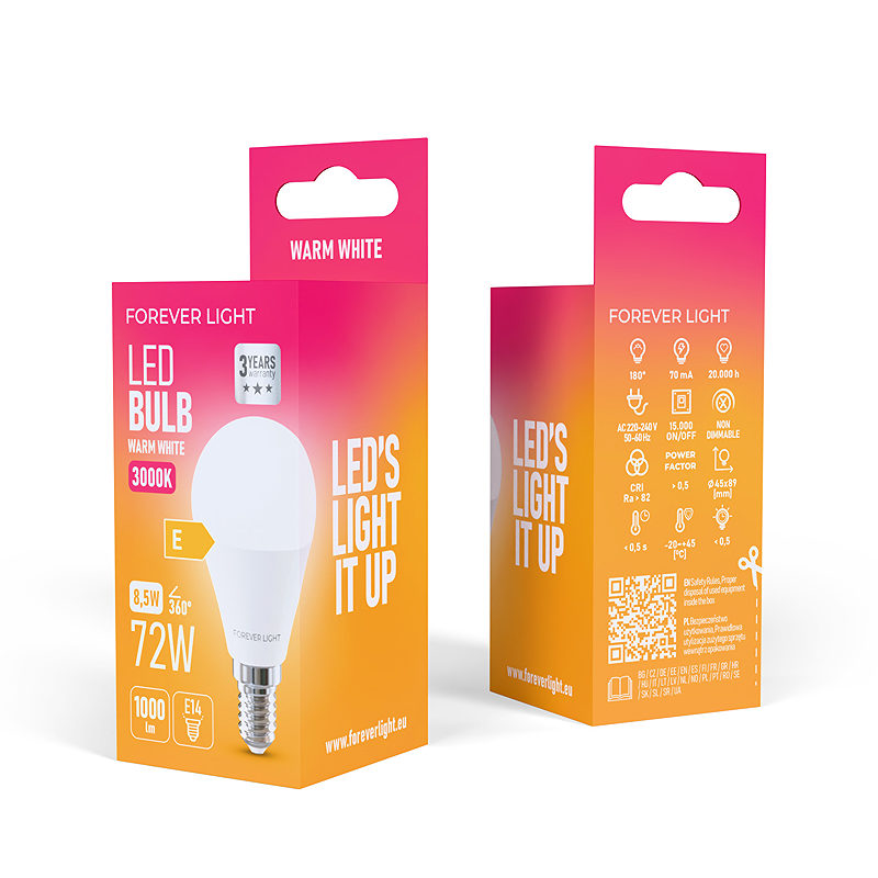 Forever Light LED Bulb E14 G45 8.5W 1000lm 3000K class E - Billede 3