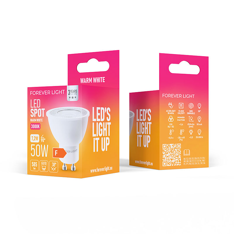 Forever Light LED Bulb GU10 38° 7.2W 585lm 3000K class F - Billede 3