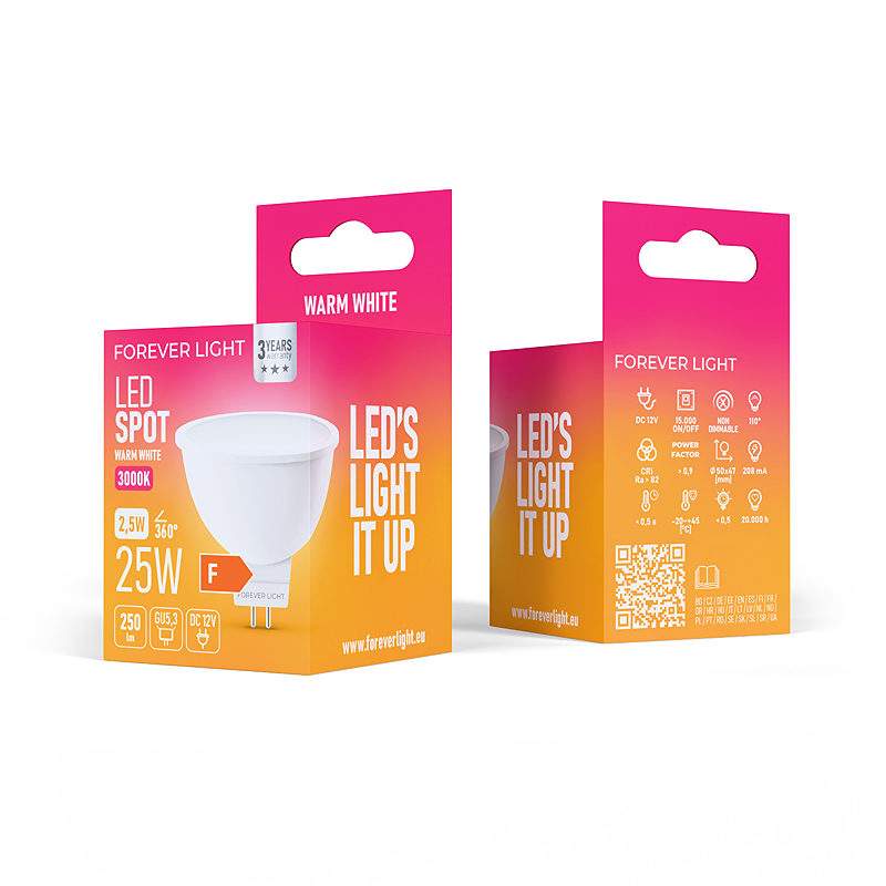 Forever Light LED Bulb GU5,3 MR16 2.5W 250lm 3000K 12V class F - Billede 3