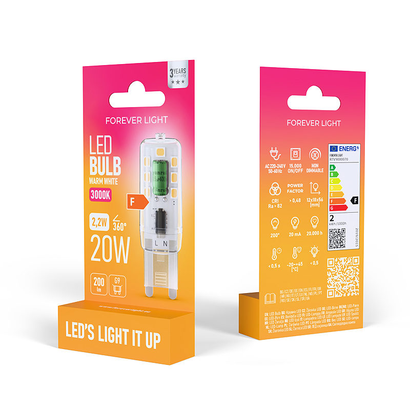 Forever Light LED Bulb G9 2.2W 200lm 3000K class F - Billede 3