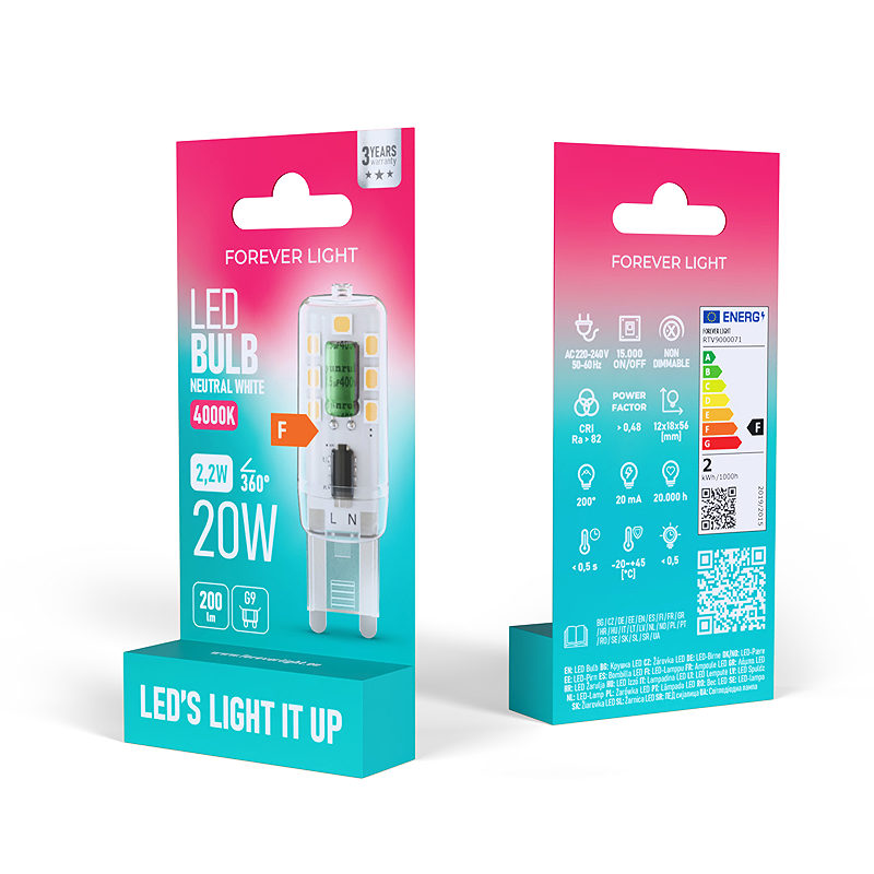 Forever Light LED Bulb G9 2.2W 200lm 4000K class F - Billede 3