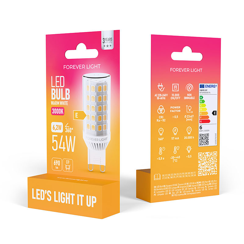 Forever Light LED Bulb G9 6.2W 690lm 3000K ceramic class E - Billede 3
