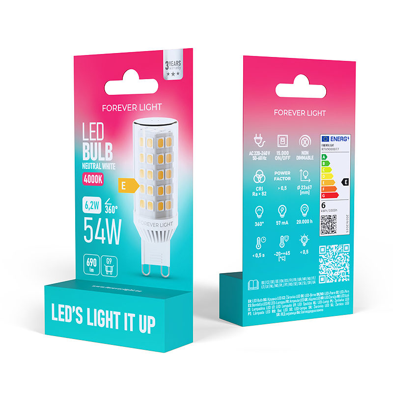 Forever Light LED Bulb G9 6.2W 690lm 4000K ceramic class E - Billede 3