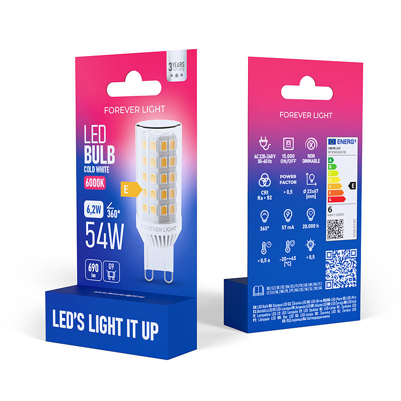 Forever Light LED Bulb G9 6.2W 690lm 6000K ceramic class E - Billede 3