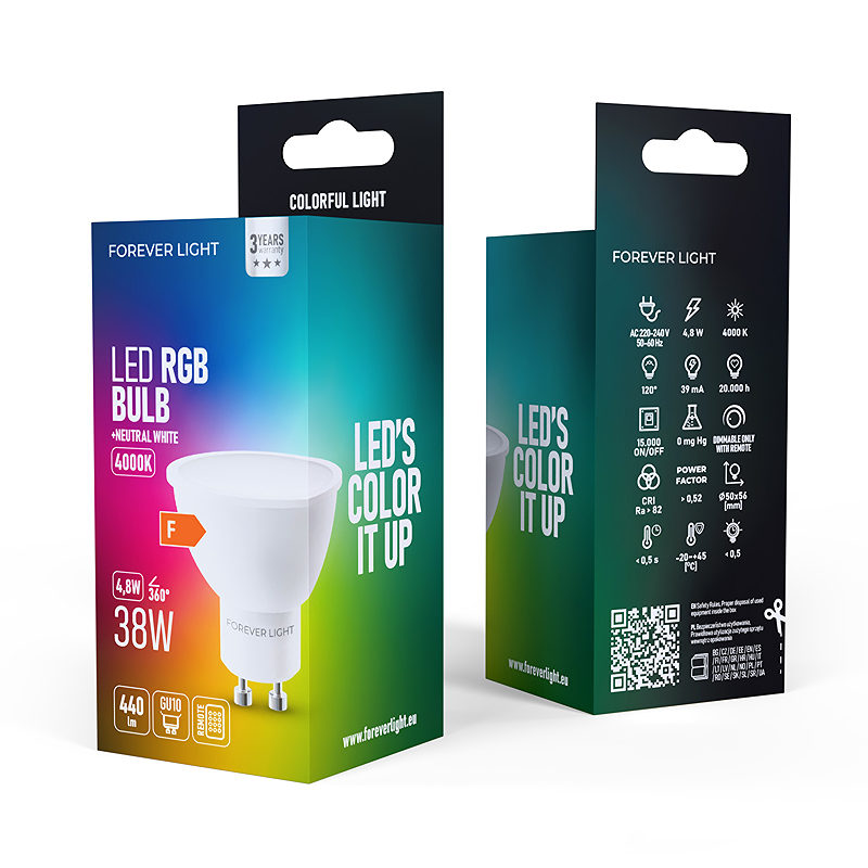Forever Light LED Bulb RGB GU10 4.8W 440lm 4000K class F - Billede 4