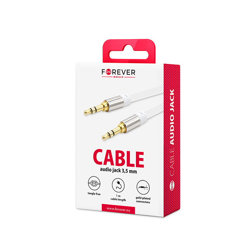 Forever audio cable jack 3,5mm - jack 3,5mm 1,0 m white - Billede 2