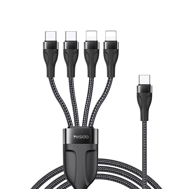 YESIDO CABLE CA110 TYPE-C/4IN1 (2xTYPE-C + 2x LIGHTNING) 1,2M 4A BLACK