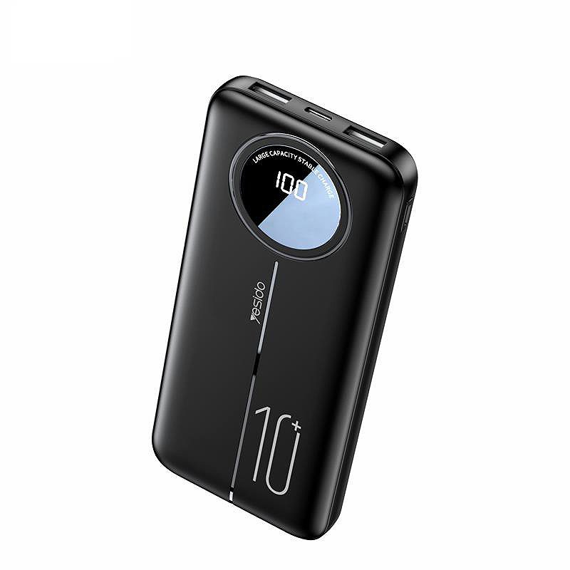yesido Powerbank YP40 10 000 mAh LED, 2xUSB-A + USB-C, BLACK