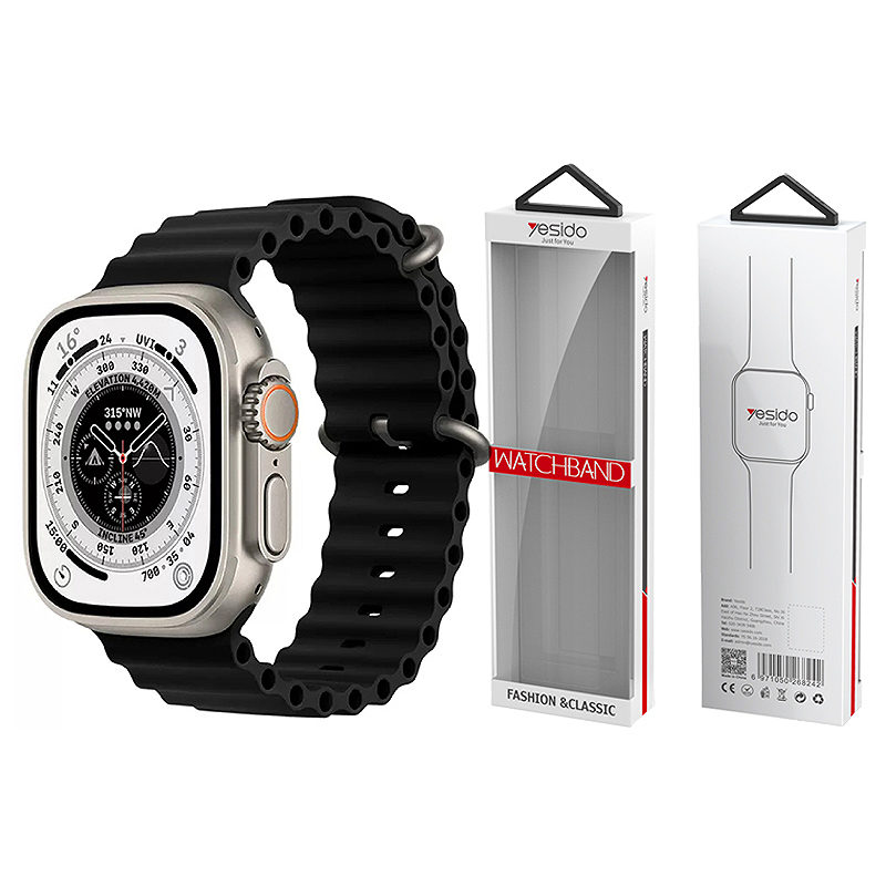 YESIDO WB21 SILICONE STRAP for APPLE WATCH 42/44/45 BLACK