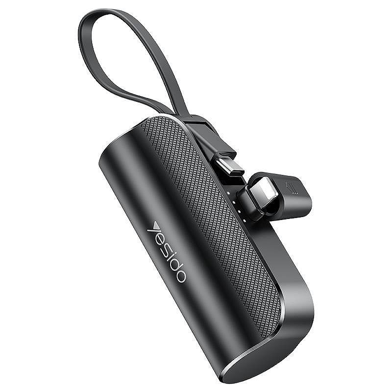 YESIDO POWERBANK YP68 5000 mAh 12W + USB-C CABLE, LIGHTNING CONNECTOR BLACK