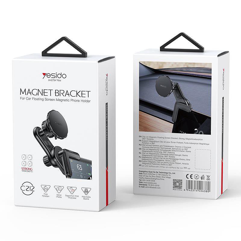 YESIDO MAGNETIC CAR HOLDER C212 ON THE CORNER OF THE SCREEN BLACK - Billede 2